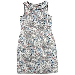 Ann Taylor Floral Sheath Dress White Blue Pink with Black Trim Lined - 4